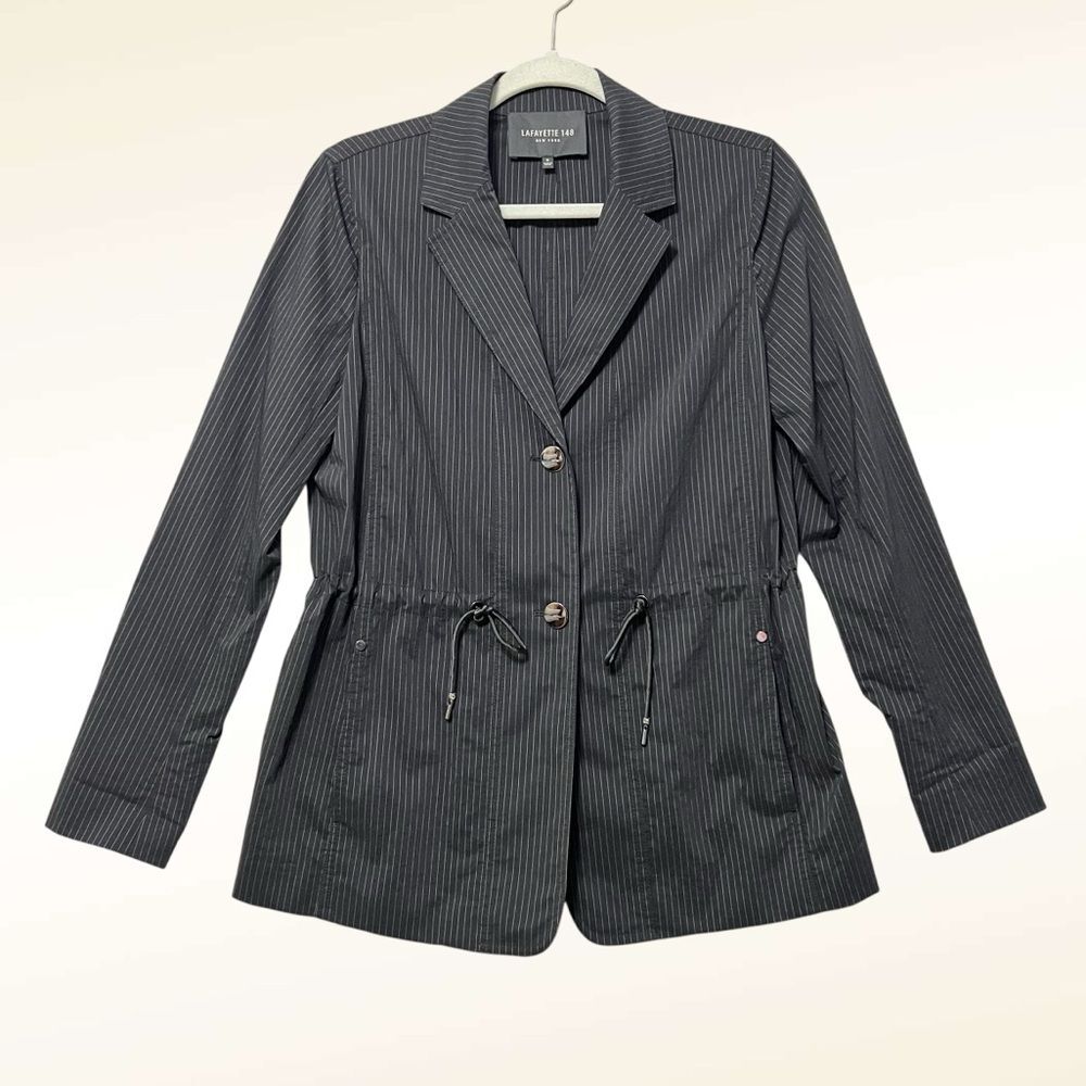 Lafayette 148 New York Porsha Sander Pinstripe Jacket Size S Black Nylon Career